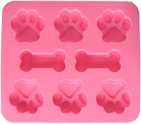BargainRollBack Home Small Public Silicone Mold Pet Paw Print with Bone Treat Dog Candy Chocolate Soap (Ships from USA), RED
