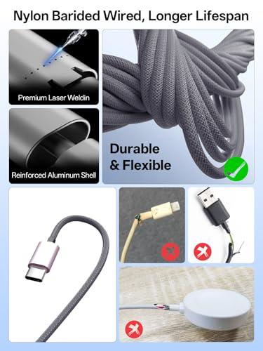 Image of Travel Essentials for Apple Watch Charger, Multi Charging Cable for iPhone Charger, 3 in 2 USB C Cable Cord Compatible with iPhone 17-15 Series /Watch Ultra /10-1 /Galaxy S25-20, iPad (Grey, 4FT)