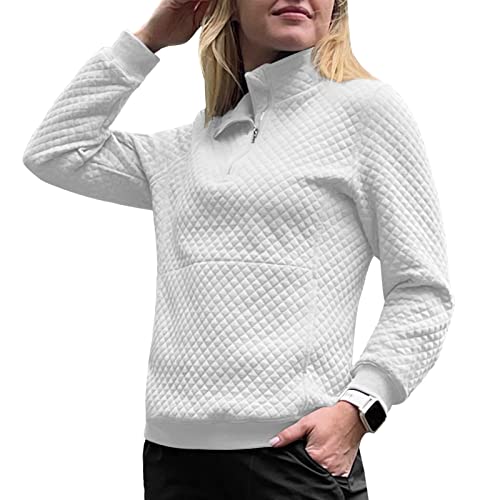 Soneven Fleecepullover Damen Winter Warm Fleecejacket mit Halbreißverschluss Stehkragen Winddichte Fleecepulli Sweatshirt zum Wandern, Ski, Outdoor und Freizeit(Weiß, L) Cover