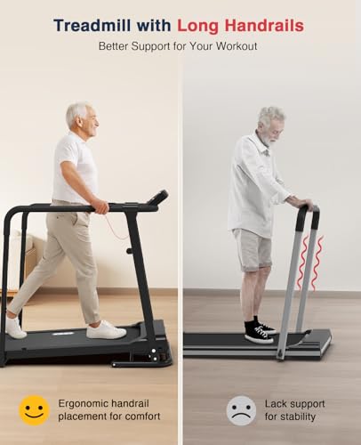 Redliro Treadmill for Seniors with Long Handrails - 300 lbs Capacity Walking Treadmill for Elderly with Cup Holder - Recovery Machine for Home Use with Clear, Non-Scrolling Display (Black) - Image 3