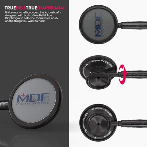 Quarta immagine MDF Instruments,Stetoscopio leggero Acoustica per medici, infermieri, studenti, uso domestico, per adulti, a doppia testa, Tutto Nero, MDF747XP-BO