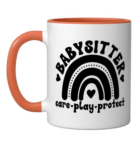 Babysitter Care Play Protect Babysitting Ceramic Mug, Orange/White