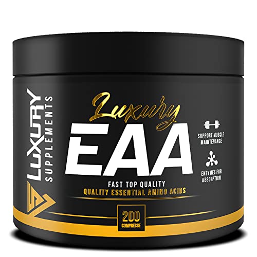EAA Aminoacidi Essenziali Luxury Supplements ● Aminoacidi Essenziali 200 Compresse ● Essential Amino Acids per lo Sviluppo Muscolare ● EAA Senza Calorie Zero Carboidrati e Zuccheri