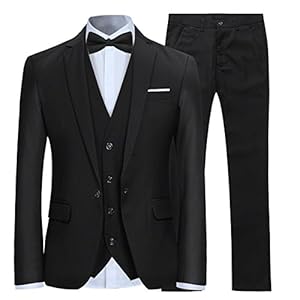 Costume Homme Mariage 3 Pièces Slim Fit Smoking Costumes Couleur Pure Formel Veste Gilet et Pantalon Homme, Noir, M