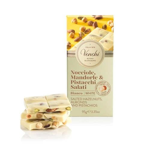 Venchi - Tableta Nocciolata Blanco Salado, con exclusivamente “Avellana Piamonte IGP”, Almendras y Pistachos Salados, 100 g, Sin Gluten, Sin Colorantes y Sin Conservantes