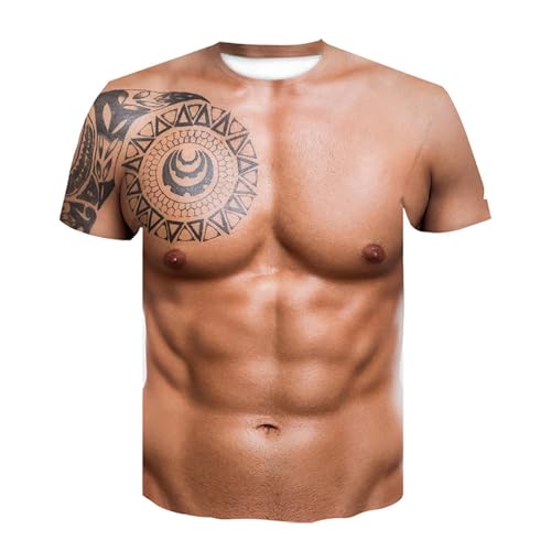 T-shirt pour homme avec impression 3D sur le squelette - T-shirt d'été - Graphique décontracté - Manches courtes - Drôle - Faux muscle - Mode d'été décontractée - Vêtement de sport pour homme