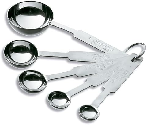 Set di 5 cucchiai di diverse misure in acciaio inox 18/10. Resistente alla corrosione e adatto per l'uso quotidiano.