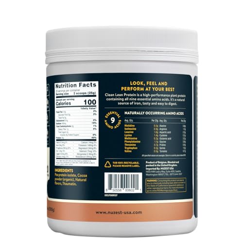 Nuzest - Pea Protein Powder - Clean Lean Protein, Premium Vegan Plant Based Protein Powder, Dairy Free, Gluten Free, GMO Free, Protein Shake, Rich Chocolate, 20 Servings, 1.1 lb