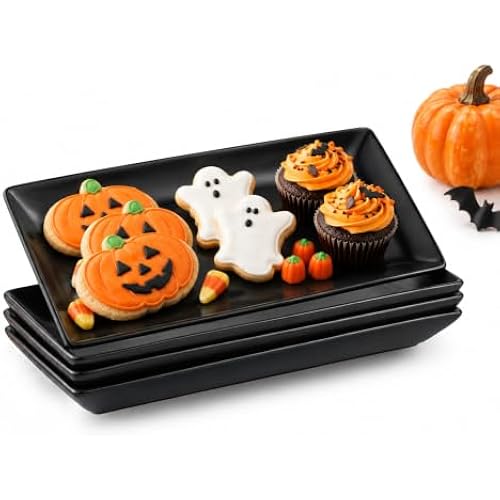 Gomakren Black Serving Platters 10 Inch Rectangular Serving Dishes Set of 4
