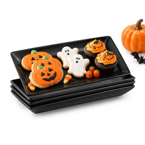 Gomakren Black Serving Platters 10 Inch Rectangular Serving Dishes Set of 4