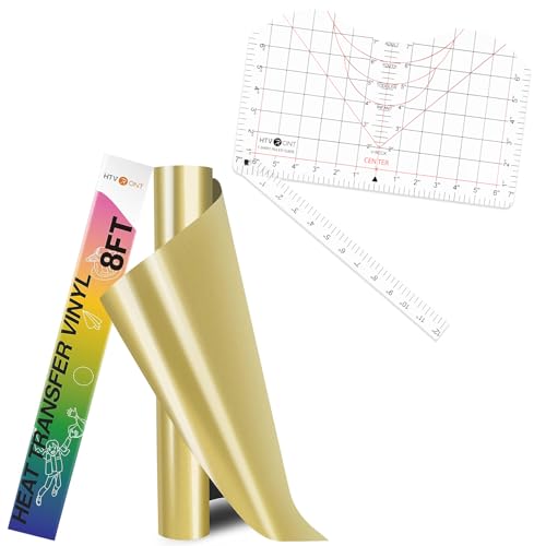 HTVRONT 12" x 8ft Gold HTV Vinyl Rolls Heat Transfer Vinyl and Tshirt Ruler Guide for Vinyl Alignment