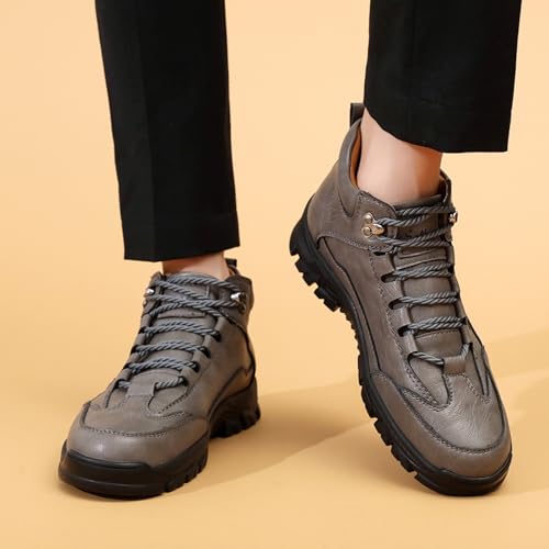 Men's Faux Leather Platform Hiking Boots Round toe Non-slip Lace-up Outdoor Breathable Handmade High-Top Waterproof Ankle Chukka Boots4