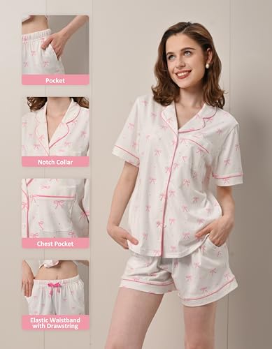 Image of NAP BOUND 100% Cotton Pajamas for Women Sets 2 Pieces Pjs Button short sleeves with Pockets Soft Sleepwear Loungewear XS-XXL