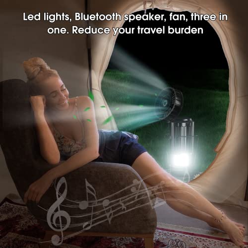 Ucgg Solar Camping Lantern With Fan，Built-In Speaker, Bluetooth Connection, Rechargeable Camping Led Light Portable Tent Fan #TOP5