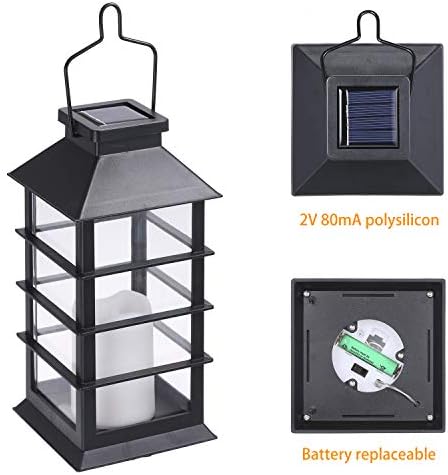 Tomshin-e Outdoor Solar Lanterns Garden Hanging Flickering Candle Lights Solar Powered for Patio Yard Lawn Backyard Pathway Courtyard Ornaments,2 Pack