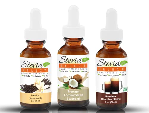 Stevia Drops Coconut, Vanilla, & Root Beer Stevia Select Keto Coffee Sugar-Free Stevia Flavors Bundle (3) Pack #TOP5