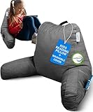 ComfortSpa Reading Pillow for Kids Teens Adult, Back Rest Pillow with Arms, Pockets, Washable Cover; Use as a Back Pillow for Bed Sitting Up for Bedrest or Relief from GERD Heartburn (Standard Grey)
