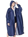 KarFri Long Commuter Raincoat Men Women/Female Waterproof Pocket Motorcycle Bike Poncho Rain Coat Poncho Jacket Chubasquero (Color : Navy Blue, Size : Free Size)