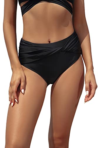 SHEKINI Damen Bikini Hose Elegant Bauchweg High Waist Schwarz Bikinihose...