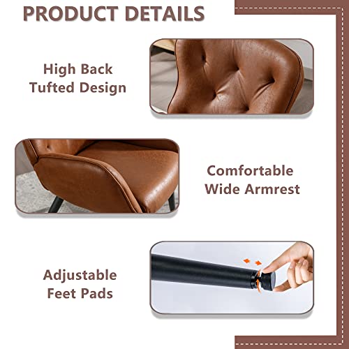 Bfz Faux Leather Accent Chair With High Back Design, Armchair With Metal Legs In Modern Style, Comfy Upholstered Wingback Chair For Living Room, Bedroom, And Office(Brown) #TOP5