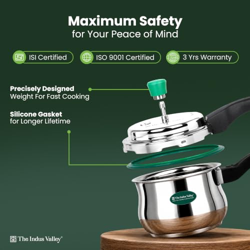 Image of The Indus Valley Stainless Steel Outer Lid Handi Pressure Cooker 1.5 Litres | Outer Lid | Induction Friendly | ISI-Certified, 100% Toxin-Free, Naturally Non-Stick, 3 Y Warranty