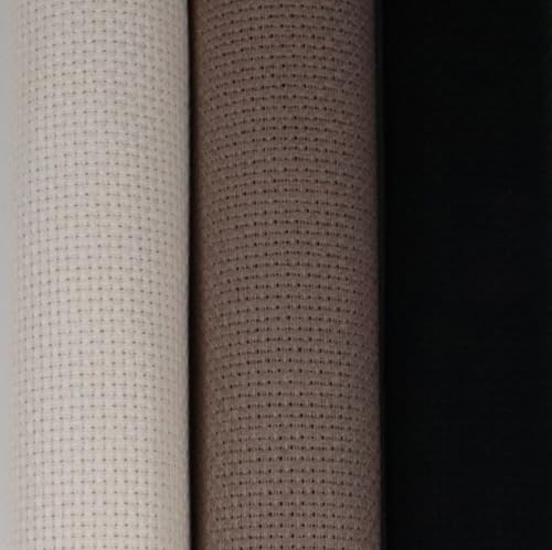 Image of KCS 3 pc of 15 inch x 18 inch(38cmx45cm) 14 Count Cross Stitch Cotton Aida Cloth Needlework Rolled Fabric Box,14CT,Ecru+Coffee+Black