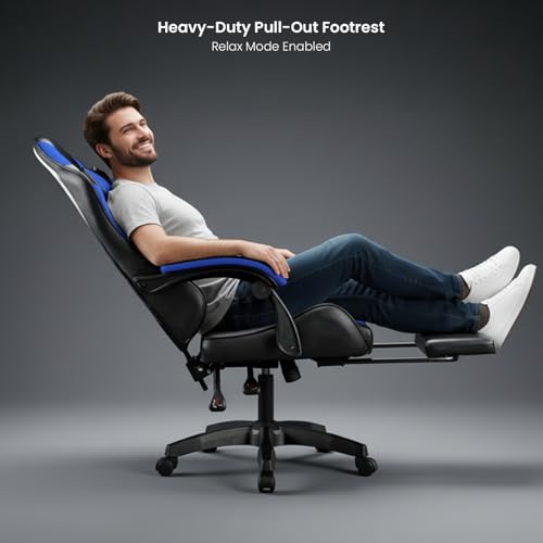 Image of Warrior 2026 Edition Gaming & Office Ergonomic Chair | Vegan Leather | 360 Swivel, High Back 135 Recliner | Adjustable Height & Linkage Armrest| Lumbar Support|3 Year Warranty, Navy Blue