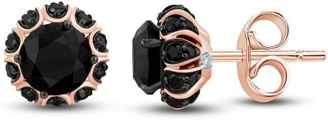 Omkar Creations 1.80 Ct Round Cut Created Black Diamond Push Back Stud Earrings 14K Rose Gold Finish 925 Sterling Silver