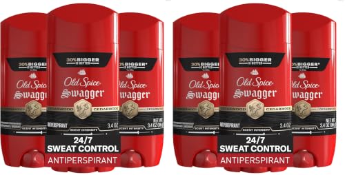 Old Spice Antiperspirant Deodorant for Men,24/7 Sweat & Odor Protection,24/7 Lasting Freshness,Invisible Solid,Swagger with Cedarwood Scent,3.4 oz,(Pack of 6)