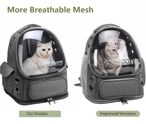 Image of Cawypety Cat Backpack Carrier, Breathable Cat Carrier Large Space Bubble Pet Backpack For Kitty Small Dog Up To 15Lbs, Transparent & Foldable Pet Carrier For Travel Hiking (Dark Gray)