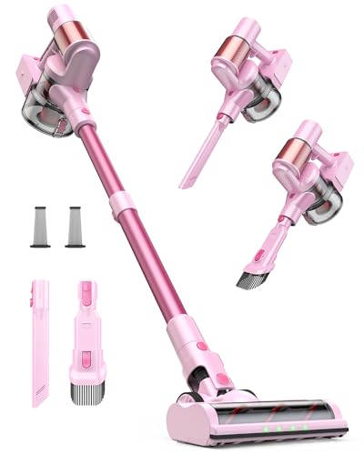 AOKOAK - Cordless Vacuum Cleaner, 45kPa/550W/60 Minutes Runtime, Handheld Vacuum Cleaner with Touch Monitor and Stand-Alone Anti-Tangle for Home, Pet Hair, Carpets and Floors, Pink