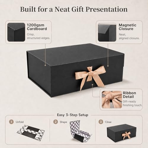 Miniatura 4 de Tekhoho Caja De Regalos Grande Roja 33.5x27x12.5 Cm, Caja De Regalos Premium Con Tapa Magnética Y Cinta Para Embalaje De Regalos De Bodas Y Cumpleaños, Forro A Cuadros