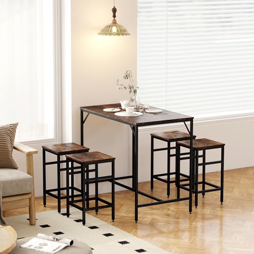 Miniatura 9 de Homcom Juego De Mesa Y Taburetes De Bar, Mesa Alta De Cocina Con 4 Taburetes Industrial, Con Reposapiés, Ahorro De Espacio, Para Espacios Reducidos, Comedor, Salón, Marrón Rústico