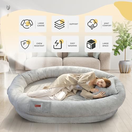 Image of Fvkind Human Dog Bed, Human Size Dog Bed for Adults, 70 inchx33 inchx12 inch, Grey