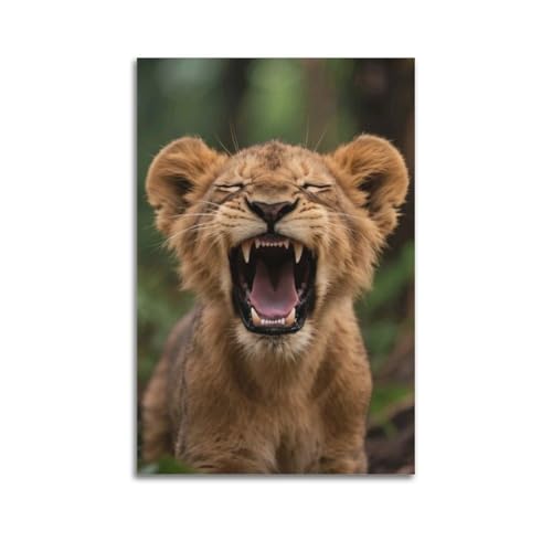 Poster artistique jeune lion ZHOUKEG impression premium sur toile 60x90