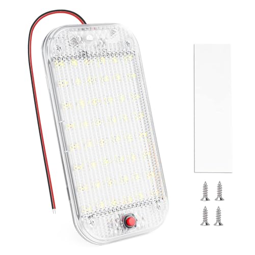 Rvhouse RV Lights Interior LED Dome Light, 48LED 800LM Ultra Bright 12V-85V LED White Lights RV Ceiling Light with Switch Control, for Car/RV/Trailer/Truck/Camper/Boat (1 Pack)