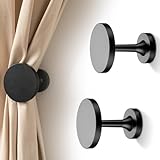 Small Curtain Holdbacks - 2 Pack, Black Curtain Tiebacks Hooks Wall Mounted, Metal Drapery Pull Back Hooks, Modern Curtain Hold Backs with Hardware, Window Side Holders for Drapes, Curtain Accessories
