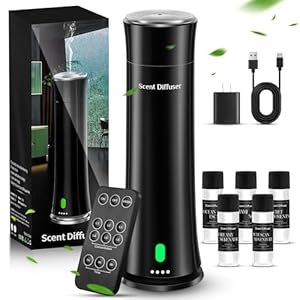 Hotel Scent Diffuser Starter Kit – 1500 Sq Ft Coverage, Home Diffuser Hotel Collection, Suitable for Waterless Diffuser Large Room, Contains Five Aromatherapy Essential Oils, Remote Control, Black