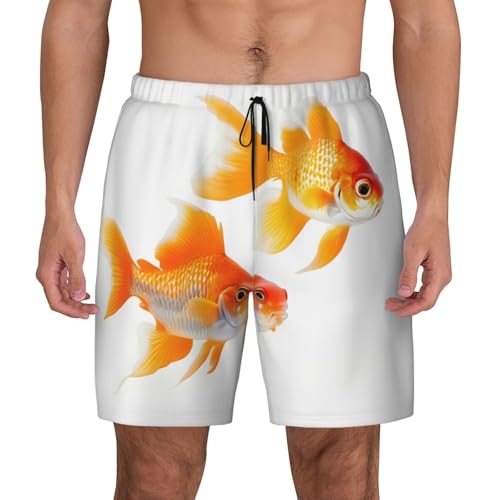 Short de plage double couche EdWal imprimé poissons rouges pour homme