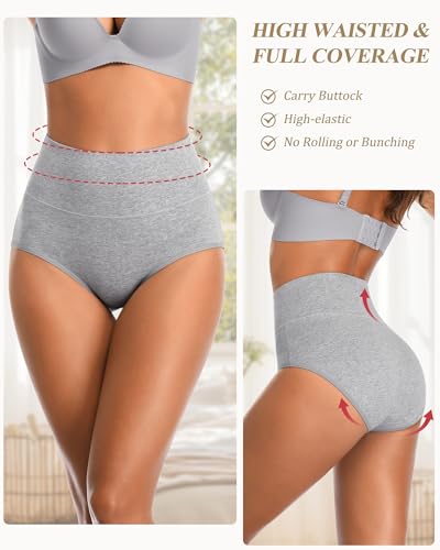 CULAYII Tummy Control Underwear Womens High Waisted Cotton Panties Breathable Full Coverage Postpartum Ladies Briefs4