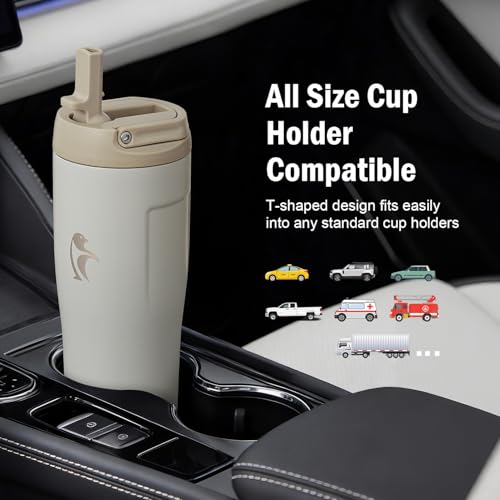 Image of Coolflask Water Bottle 32 oz Fits Car Cup Holder with Straw & Handle