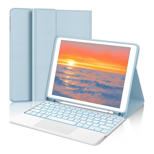 Clavier rétroéclairé iPad Air 3 et étui bleu ciel haute protection en cuir PU