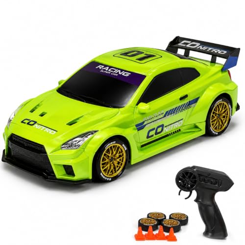 Image of Green Remote Control Car Toy | Nissan | Rechargeable Remote Control Car | 2.4G Remote Control | Tire Replacement | High Speed Motor | 100m Range | LED Light | Birthday Gift for Kids