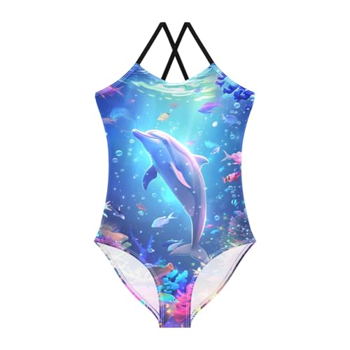 Dolphin Colorful Coral Reef Girls One-Piece Swimsuit Beach Bathing Suit