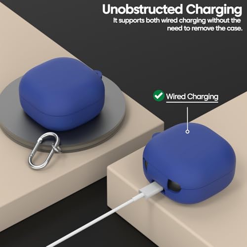 Image of Sounce Silicone Case Cover for Samsung Galaxy Buds Core, Buds FE, Buds 2 Pro & Buds Pro, Shockproof Anti-Slip Protective Skin with Metal Carabiner Keychain, Lightweight Earbuds Cover (Blue)