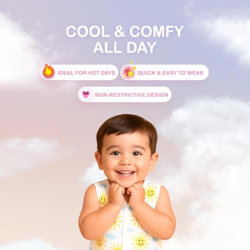 Image of Kidbea Muslin Cotton Baby Jabla for Boys & Girls | Cute Printed Soft V-Neck, Sleeveless Baby Jhabla Vest for Newborns & Infants