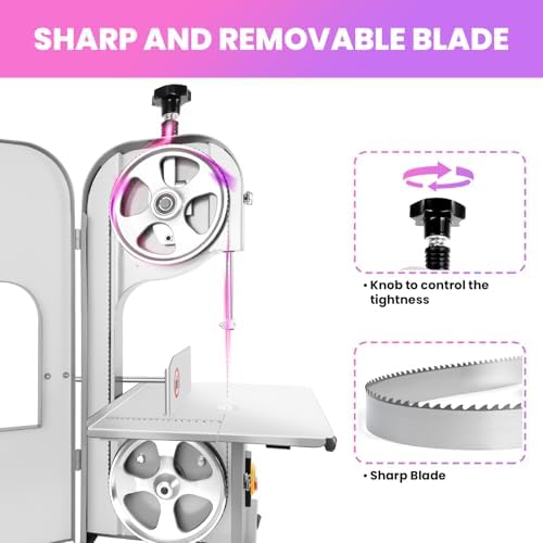 1500W Electric Bone Meat Cutter Machine with Stainless Steel Table, Adjustable Thickness 0.04-3.9 inches for Efficient Beef, Pork, Chicken & Fish Cutting