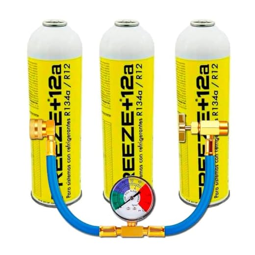 KIT Genérico Gas Orgánico R-134a / R12 (3 Botellas 1000ml + Manguera de Carga con manómetro con control de Carga para Aire Acondicionado Coche.