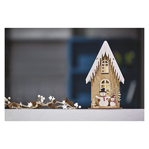EMOS Leuchtendes Holzhaus mit Schneemännern, 3 LEDs warmweißes...