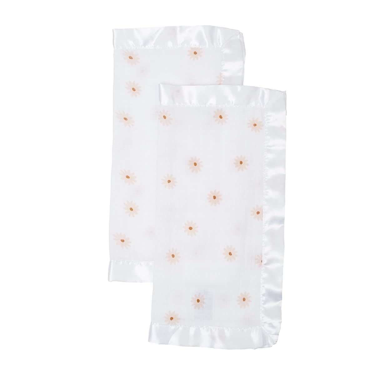 Lulujo Unisex White Security Blanket - Pack Of 2 | Soft & Breathable 100% Cotton Muslin With Satin Trim Comforter | Gift For Baby Girls & Boys | Newborn & Infant Essential (Daisies)